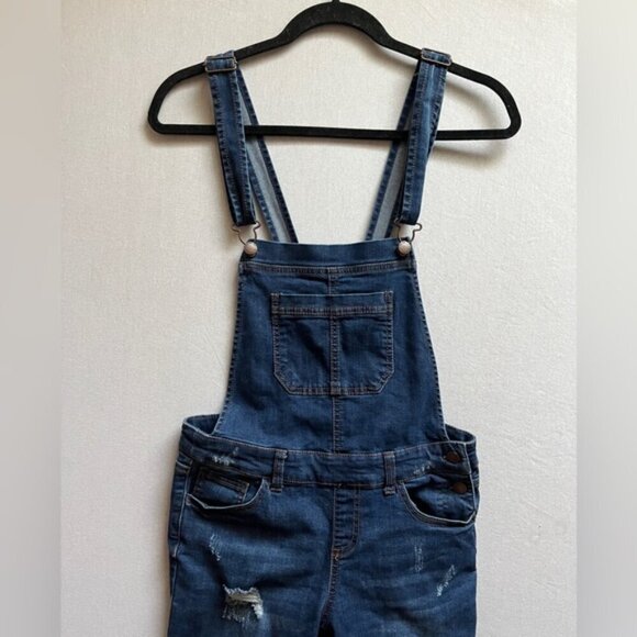 Wax Jean distressed frayed slim denim jean overalls Sz M - Picture 4 of 8